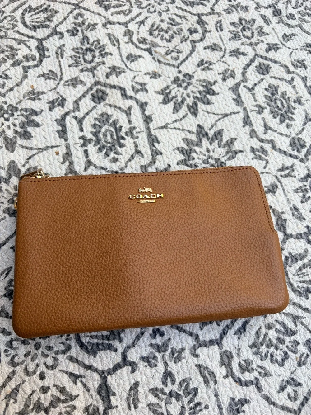 Coach Pebbled Leather Zip Pouch in Saddle Brown with Gold Hardware